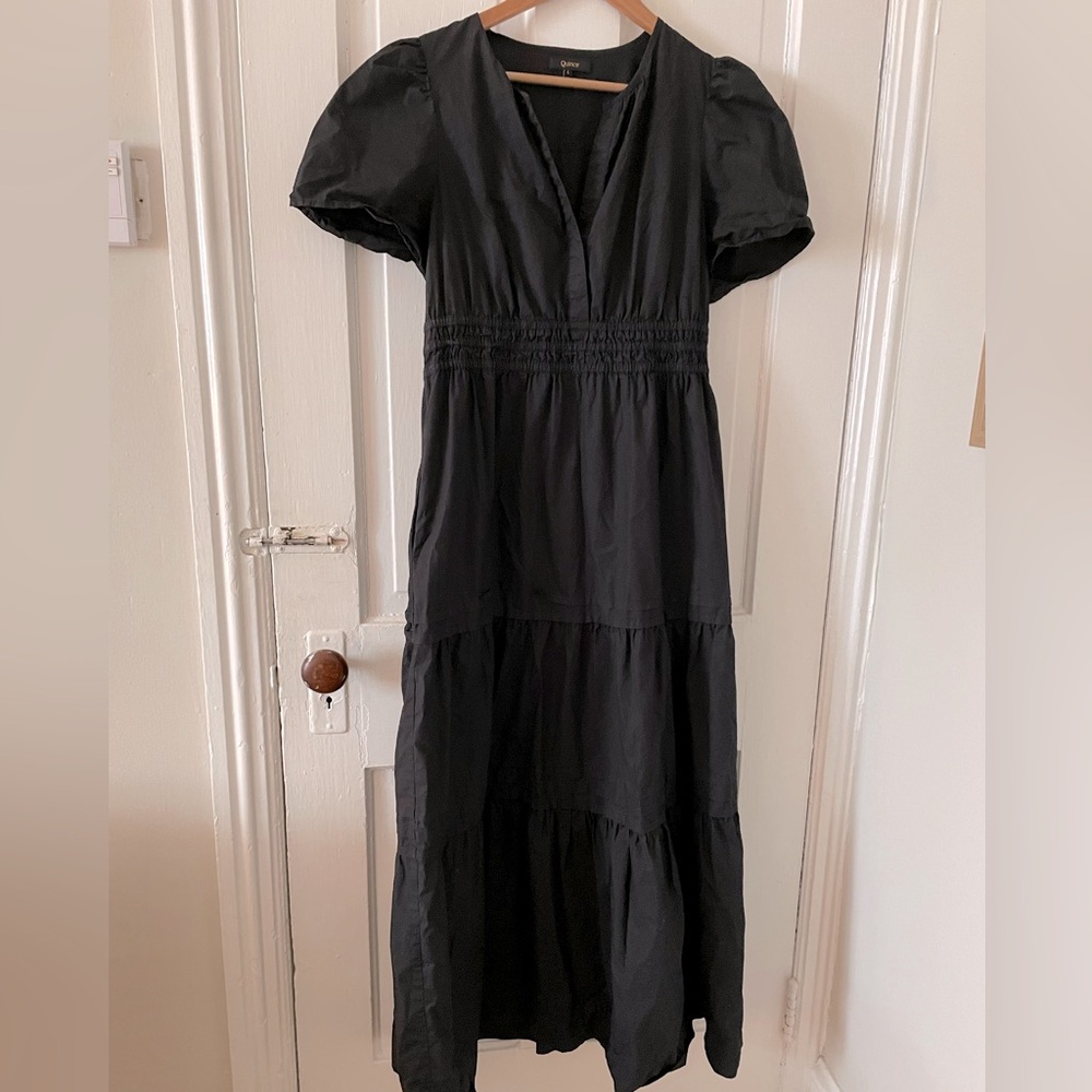 Quince black poplin maxi dress